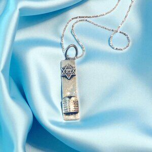 Silver Star of David Mezuzah Pendant Necklace